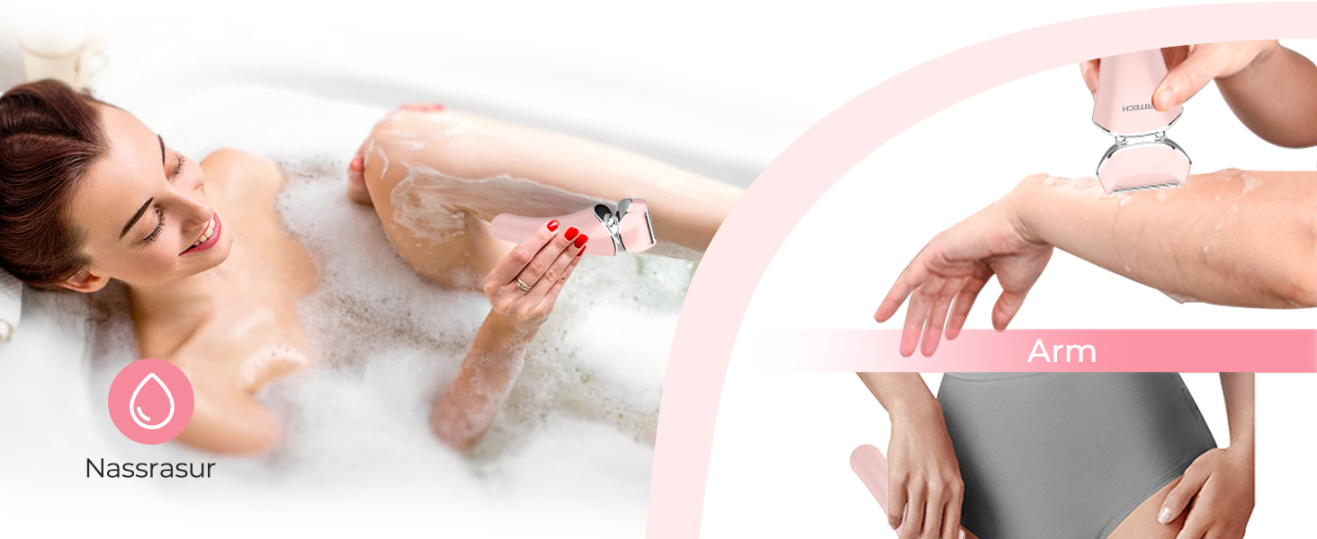 Електричний жіночий триммер для тіла: безболісне гоління ніг, бікіні та під пахв, бездротовий, акумуляторний, для мокрого та сухого використання, рожевий