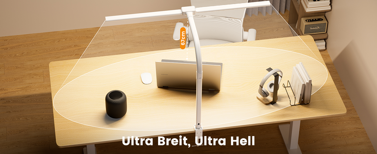 SIBRILLE Dual-Head LED Desk Lamp - Adjustable, Dimmable, Eye Protection for Office, PC, and Monitor Use