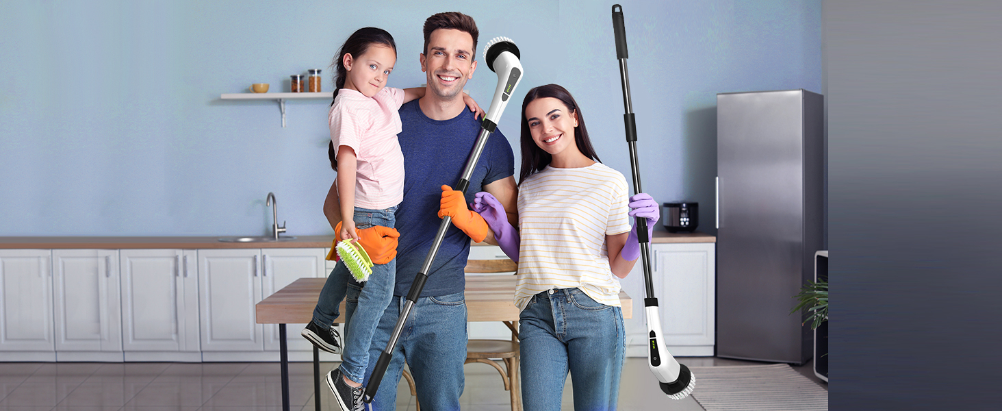 Електрична щітка для прибирання бездротова з 9 змінних насадок, 2 швидкості. Електричний очищувач ванни з регульованою ручкою для ванної, кухні, авто, підлоги