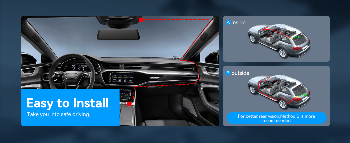 Dashcam AZDOME PG17 4K: Дзеркало заднього виду з відеозаписом, WiFi, GPS, нічне бачення, голосове керування, 64GB карта в комплекті