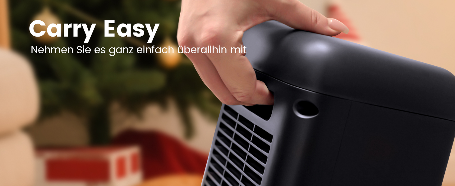 Портативний обігрівач FLANUR з термостатом, 1500W, PTC-кераміка, ECO-режим, 2-в-1, цифровий дисплей, таймер 12 годин, тихий (35dB), білий, 1 шт + 2 режими (чорний)