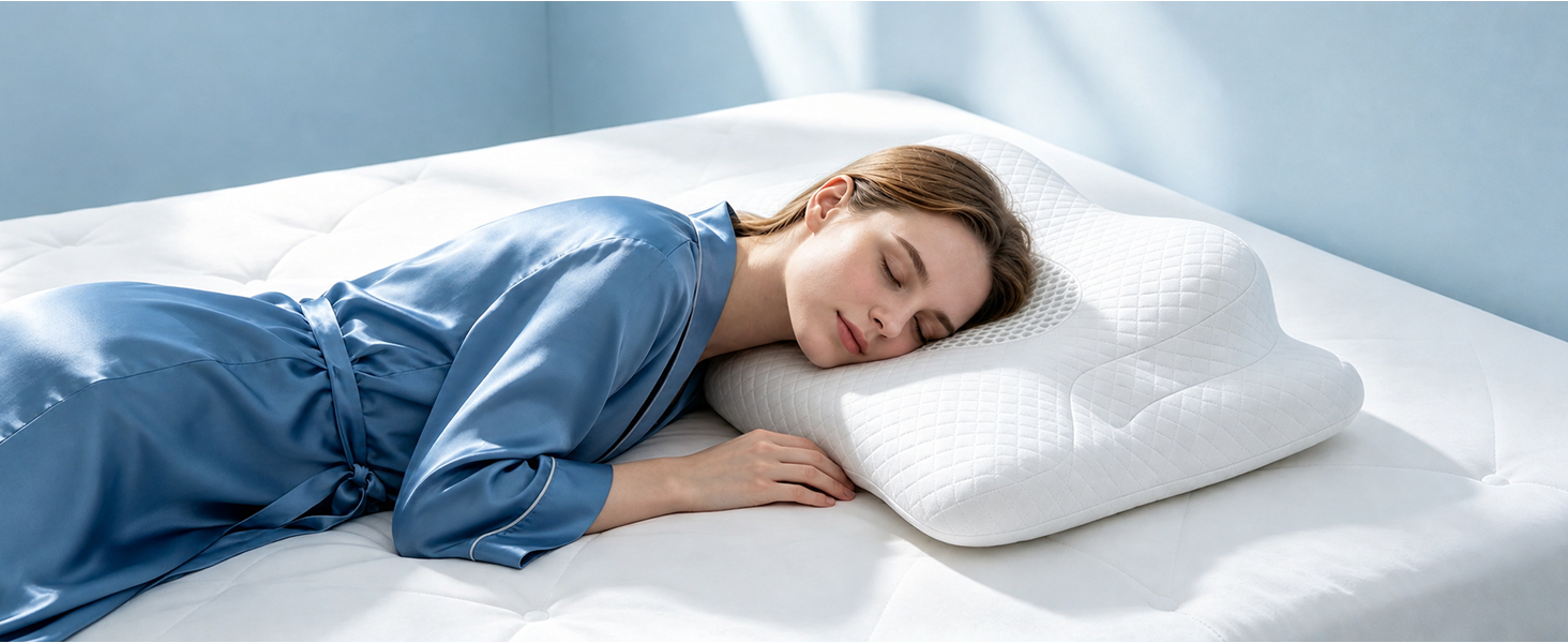Ергономічна ортопедична подушка для шиї та голови з ефектом пам'яті (Memory Foam) 2-в-1, для сну на боці, спині та животі, зі знімним чохлом, 62 x 39 x 11/13 см, біла