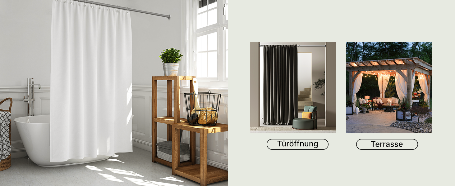 Штанга для карнизів без свердління, Ø 25 мм - телескопічна штанга для штори, душова штанга, кріпиться без свердління, для вікон, перегородок, кухні (70-120 см, 90-160 см, сіра)