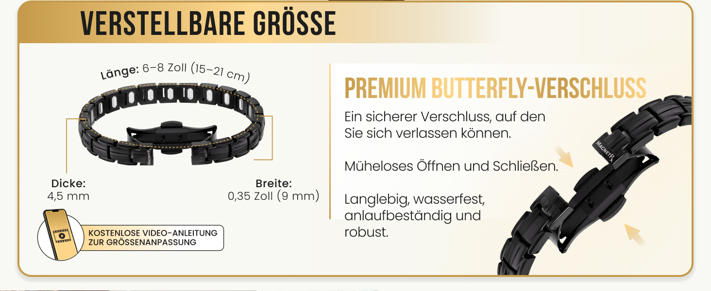 Браслет на магнітах MagnetRX® Ultrastarkes Titan для жінок – титановий браслет з регулюванням розміру, чорний (5x Strength)