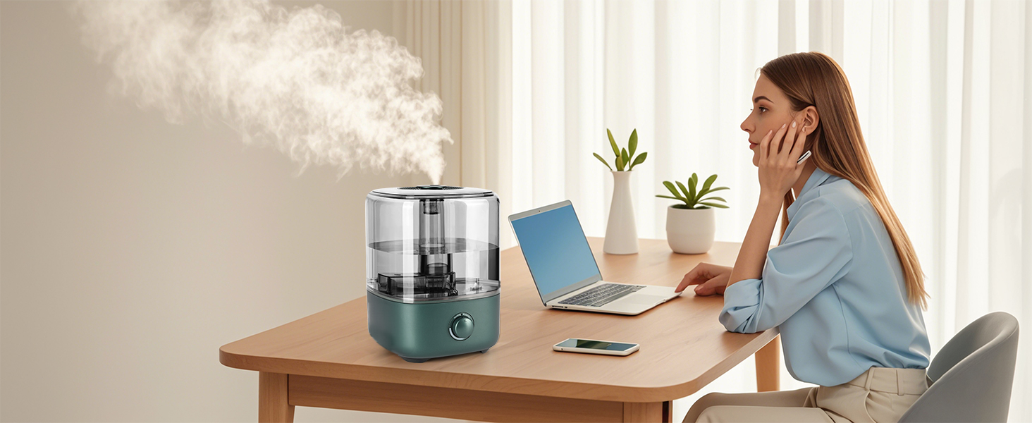 Humidifier Bedroom 5L, Vankarr Ultrasonic 28dB Quiet Air Humidifier Top-Fill Room Humidifier with 360° Swivel Nozzle, Increase Humidity for Children's Room, Office, Baby, Plants, Green
