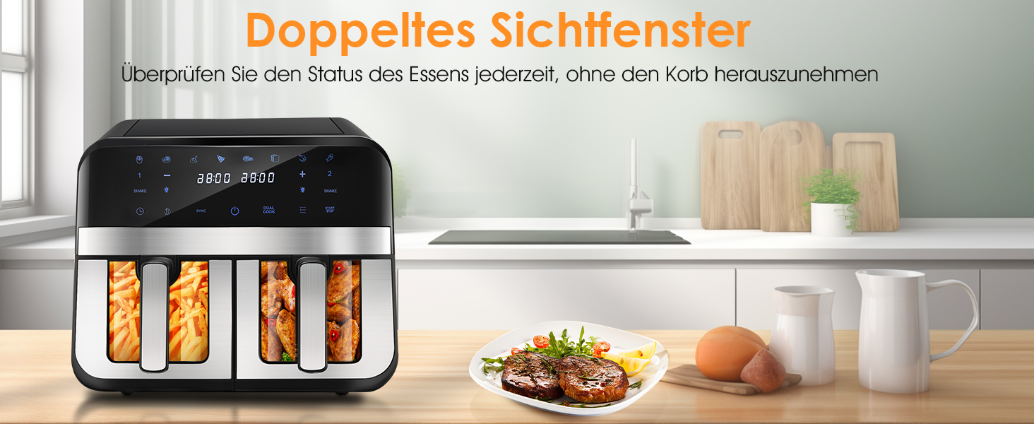 Фритюрниця повітряна 9L з цифровим LED-дисплеєм та сенсорним екраном, 10-в-1, без олії, здорове приготування їжі