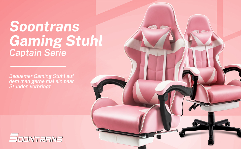 Геймерське крісло Soontrans CK001 Racing: з підставкою для ніг, подушкою для шиї та попереку, рожеве