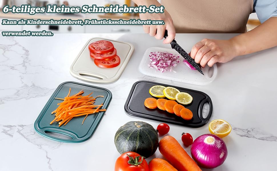 Набір з 6 сніданкових дощок Hunnycook 22x15 см, антибактеріальні, пластикові, з соковою канавкою, нековзкі, без BPA, чорні, для нарізки, підходять для посудомийної машини