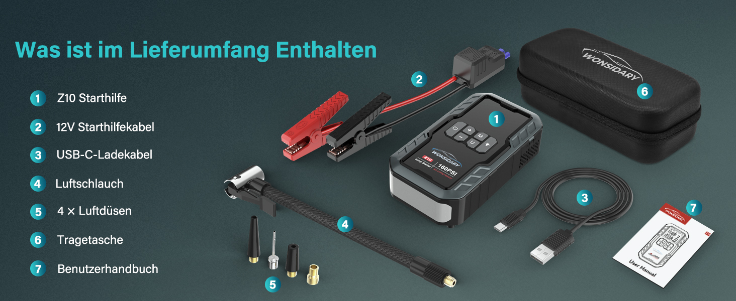 Powerbank для авто 27000 mAh з компресором 160 PSI, 12V, 8.0L, LED-ліхтарик, для бензинових та дизельних двигунів