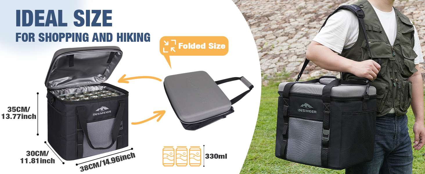 Термосумка INSMEER 40L сіра для кемпінгу, пікніка, пляжу - 60 банок