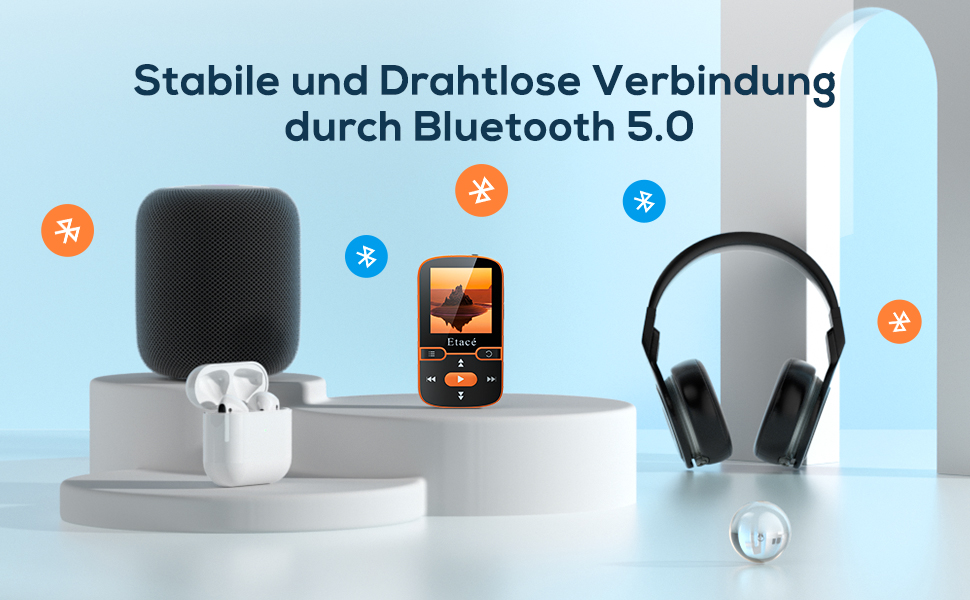 MP3 плеєр Bluetooth 5.3 Orange: Спорт, 16GB, Радіо, E-Book, Крокомір, Запис голосу, MicroSD до 128GB