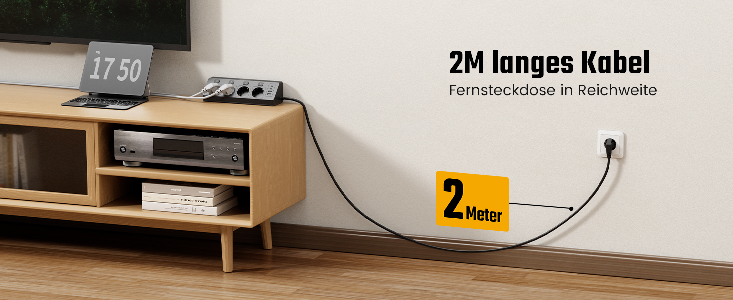 Розетка кутова ONLYWIN з 2 USB та 2 Type-C, 16A/3840W, настінний монтаж, 2м кабель, для офісу, кухні та вітальні, білий (чорний)