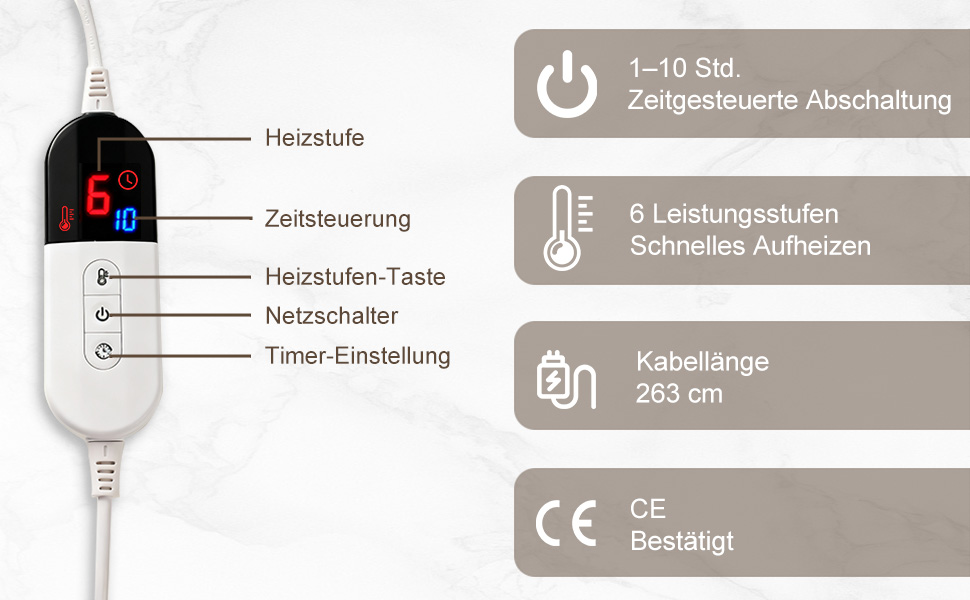 Електрична ковдра COZYTY 150x200 см з таймером та захистом від перегріву, фланель, 6 режимів нагріву, машинне прання (Бежева)