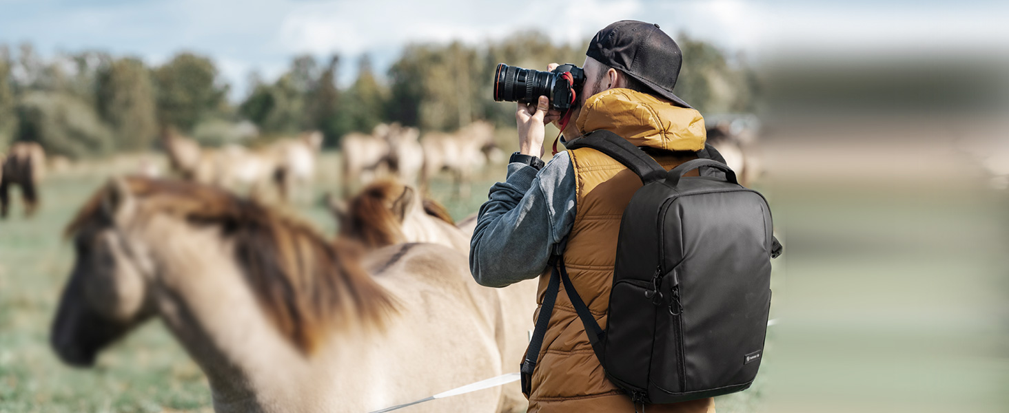 Рюкзак для фотокамери TARION: водонепроникний, з відділенням для 14-дюймового ноутбука та захистом від дощу (чорний)