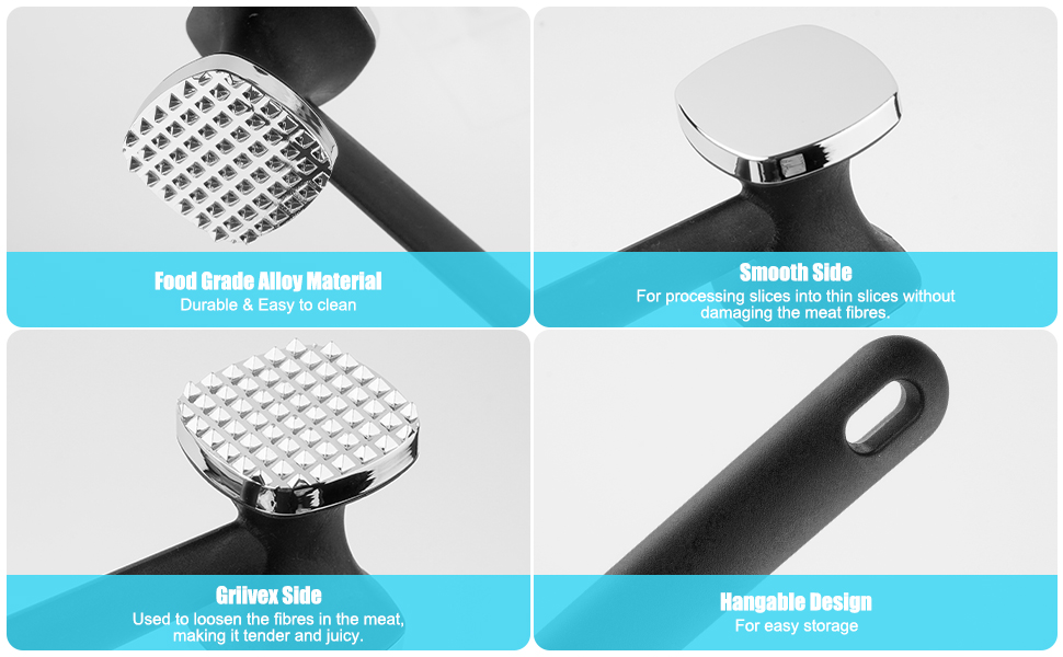 Подвійний м'ясорубка-молоток PUWOWYE для шніцелів та стейків, 22 см, чорний