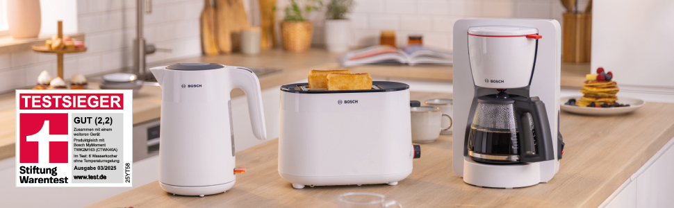 Електричний чайник Bosch MyMoment TWK2M161, 1.7 л, 2400 Вт, білий матовий, з автоматичним відключенням, захистом від перегріву, показом кількості чашок та фільтром від накипу