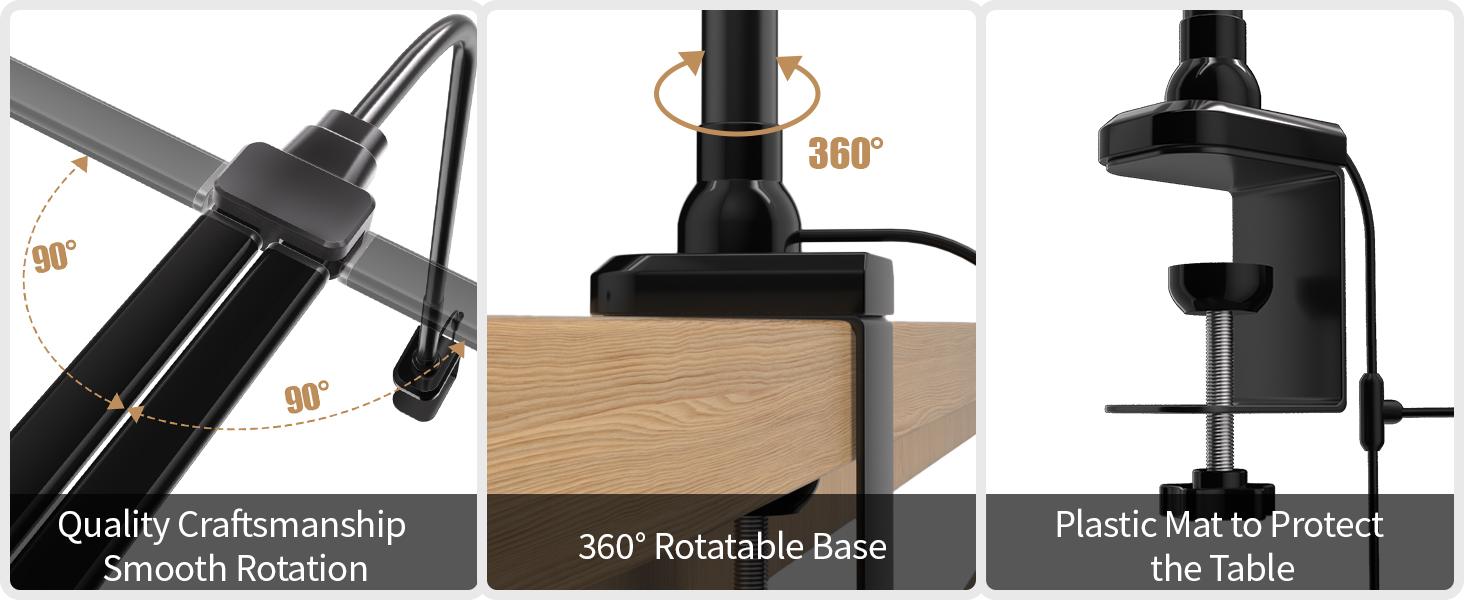 LED настільна лампа Rigors 60см з регулюванням яскравості, 900LM, захист очей, 5 кольорів, 10 рівнів яскравості, гнушкий 360° «лебединий» шийка, для офісу та дому