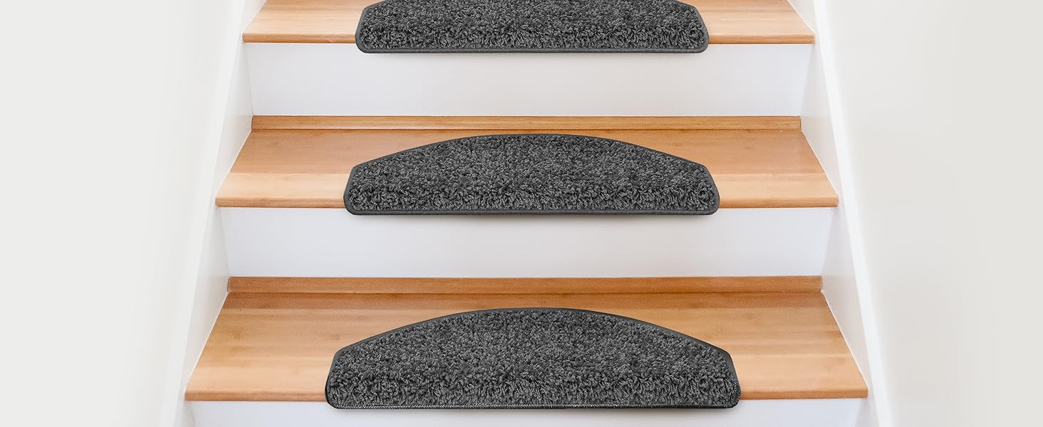 Набір килимків для сходин Floordirekt Barcelona (15 шт.) - надійні та легкі в догляді, 16 кольорів, напівкруглі (темно-коричневий, 65 x 23,5 см)