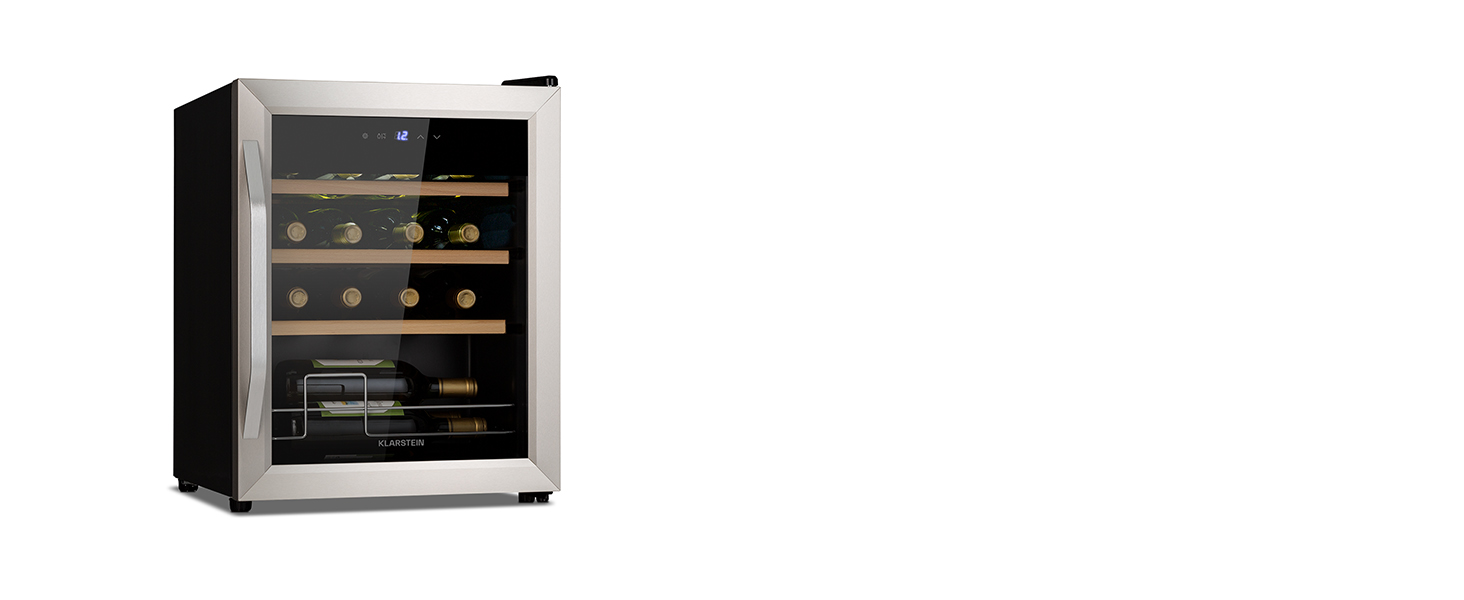 Klarstein Wine & Beverage Refrigerator - 1 Zone, UV Protection, 5-18°C, 16 Bottle Capacity, Freestanding, Silver & Black