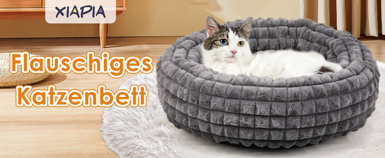 Кішечкове ліжко XIAPIA з м'якого плюшу 58x20 см, зручне та тепле місце для відпочинку котів та маленьких собак, ортопедичне ліжко з неслизьким дном, сірий колір
