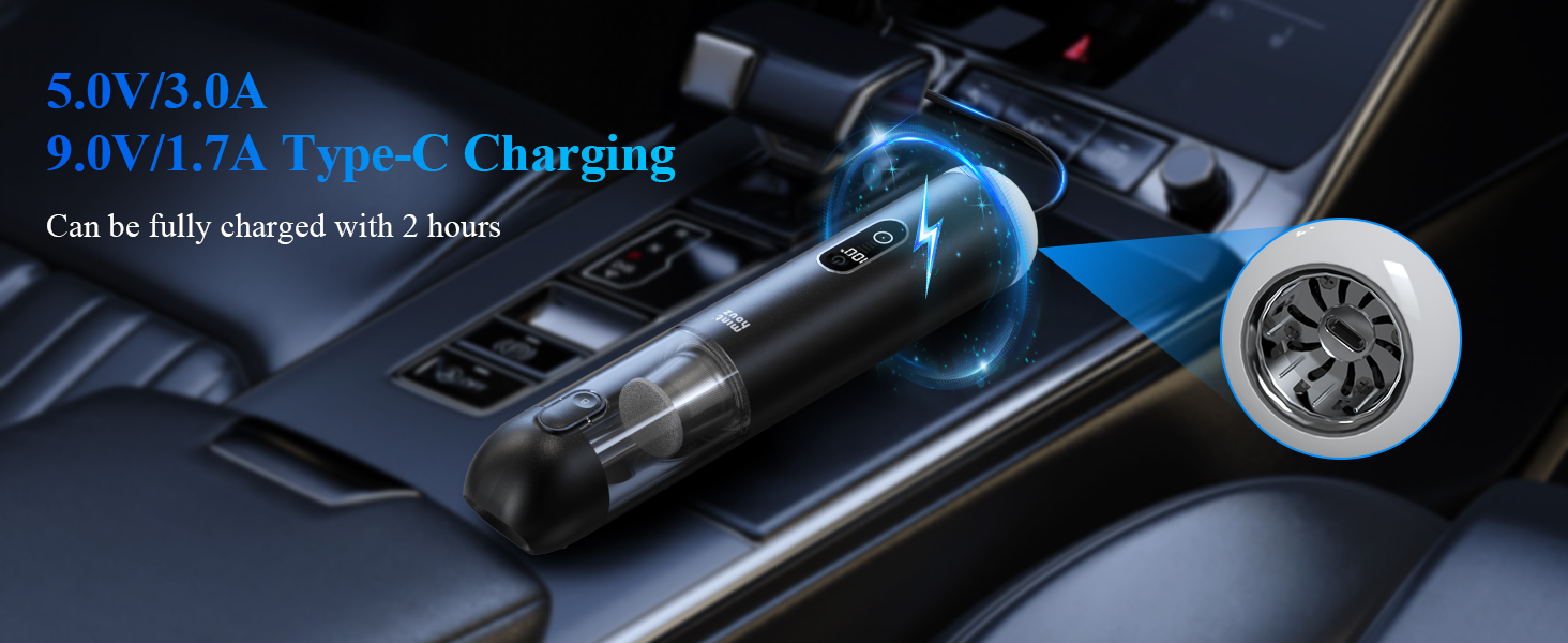 Портативний бездротовий пилосос Minthouz 20 KPa з LED-підсвічуванням, швидка зарядка QC 3.0, для авто, дому та офісу