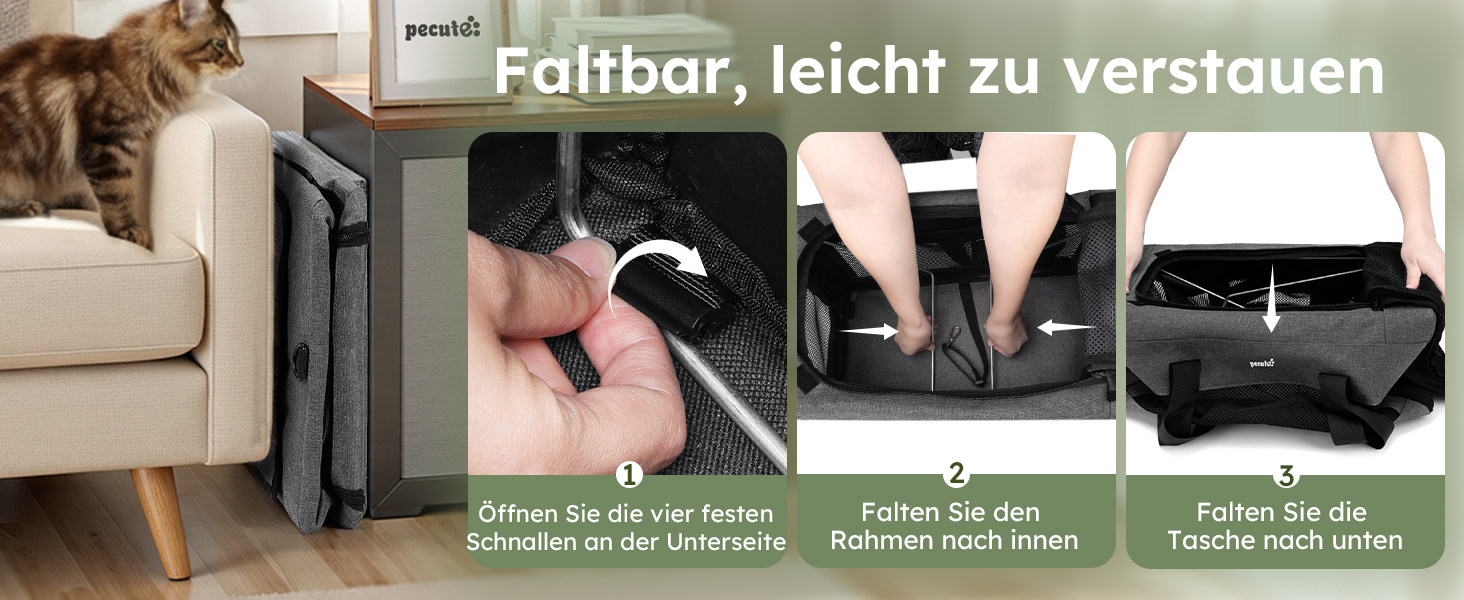 Транспортна сумка для котів Pecute Katzentasche - переноска для котів та маленьких собак, 47 x 33 x 30 см, сіра