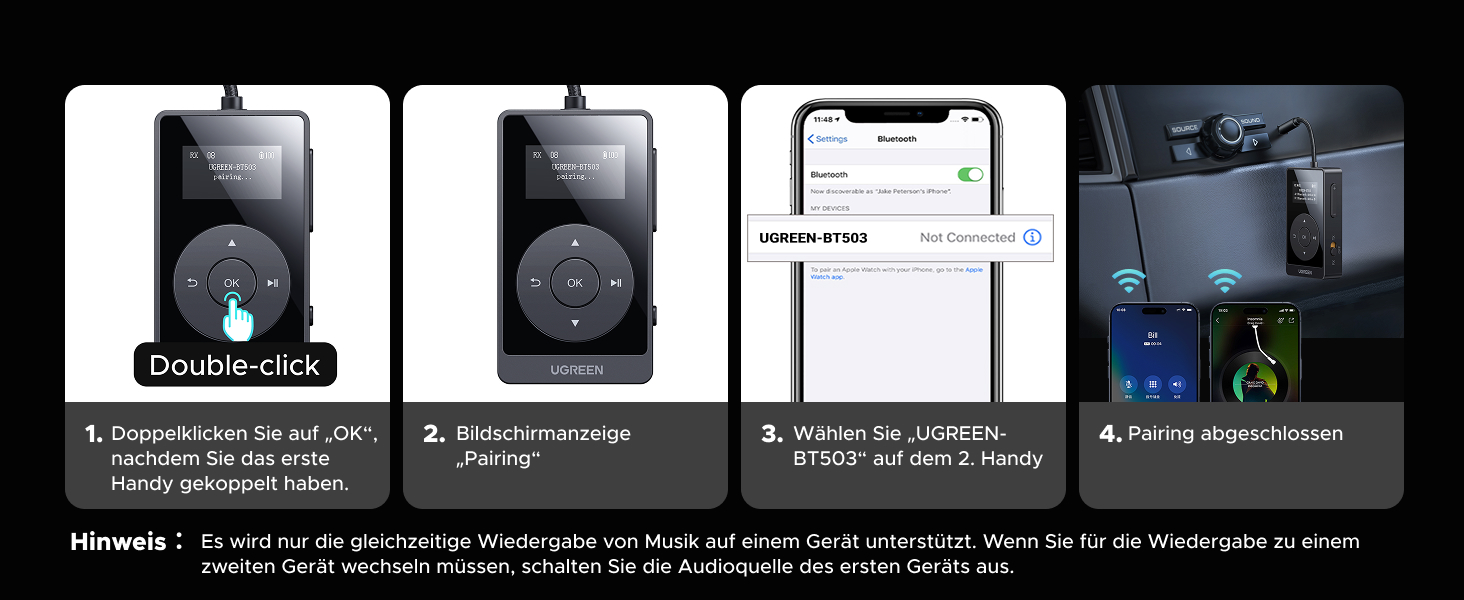 Bluetooth адаптер 2-в-1 UGREEN aptX: трансмітер та ресивер, версія 5.3