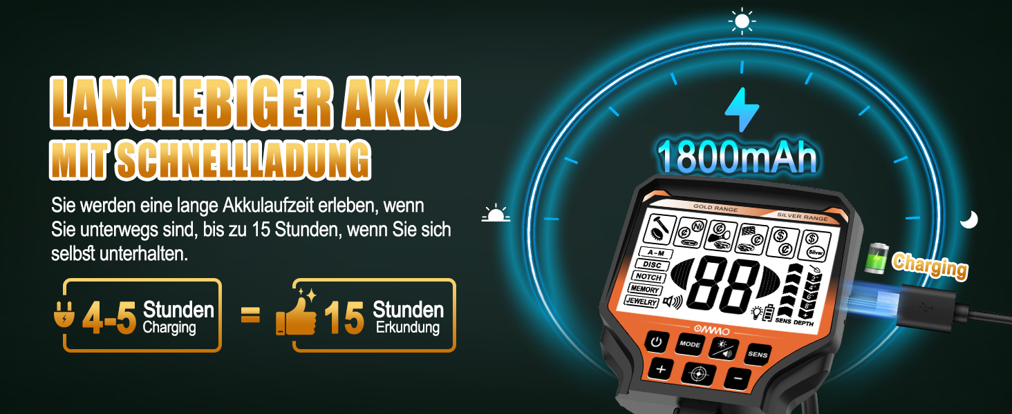 Металодетектор OMMO для дорослих: професійний набір, 6 режимів, вологостійкий, IP68, світло-помаранчевий