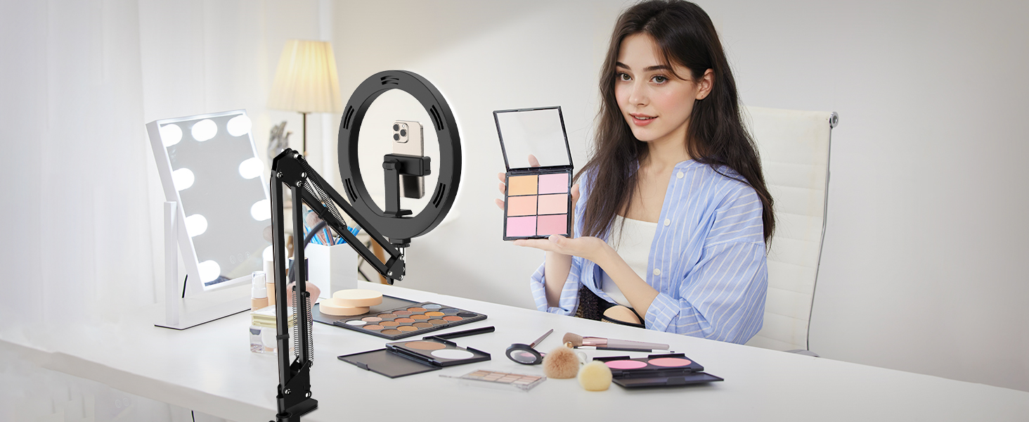 Настільний штатив з кільцевим світлом для кухні та фуд-відео – 10 дюймів | Штатив з кільцевим світлом для зйомки їжі, рецептів, відео та стріму