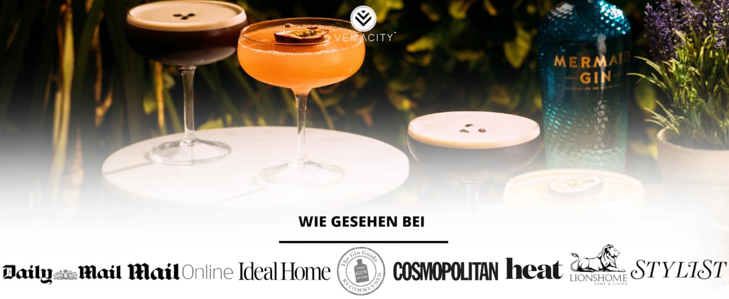 Vemacity Elegant Espresso Martini Glasses 4-Piece Set | Handcrafted Cocktail Glasses Set | Ideal Champagne Bowls and Champagne Glasses | Elegant Coupe for Margaritas & Cocktails | Martini Glasses