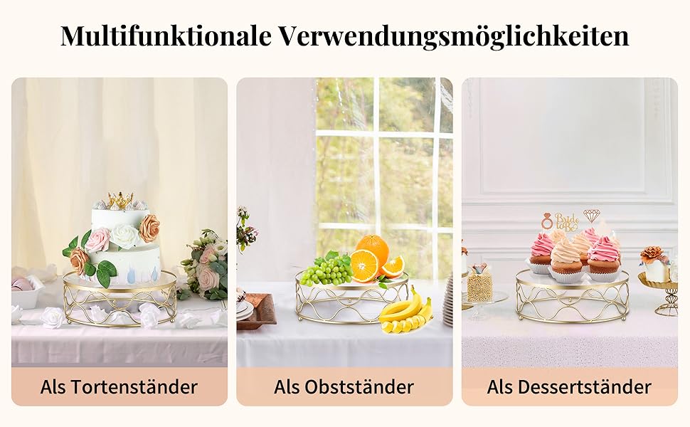 Золотий підставка для тортів NUPTIO: кругла, 30 см, для вечірок, днів народжень, хрестин, святкування