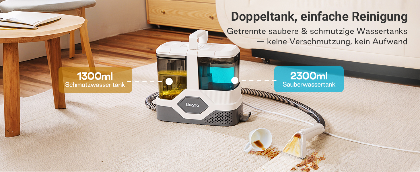 Пристрій для чищення м'яких меблів: мокрий/сухий пилосос, чистка килимів, 600W, 16KPa, бак 2,3L, самоочищення, компактний, для килимів, диванів, сходи