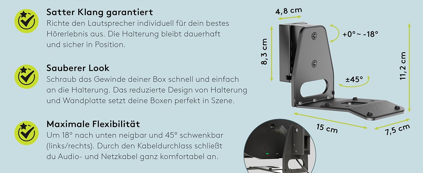 Настінний кронштейн-підставка для колонки Sonos Era 300 від Goobay, чорний, висота 71 см, з кабелеменеджментом, витримує до 3 кг