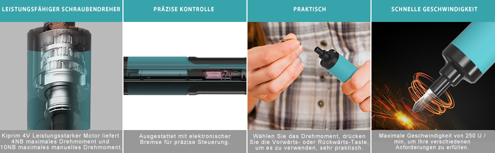 Міні акумуляторна дриль-шуруповерт Kiprim Professional ES2, 4V, 1.3Ah Li-Ion з індикатором заряду, 2 напрямки обертання, LED-підсвічування, USB-кабель для зарядки