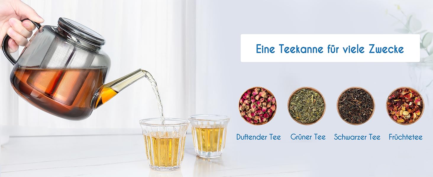 Скляний чайник Easyworkz з боросилікатного скла 1500 мл з вийманим ситом із нержавіючої сталі для листового, фруктового та трав'яного чаю, прозорий