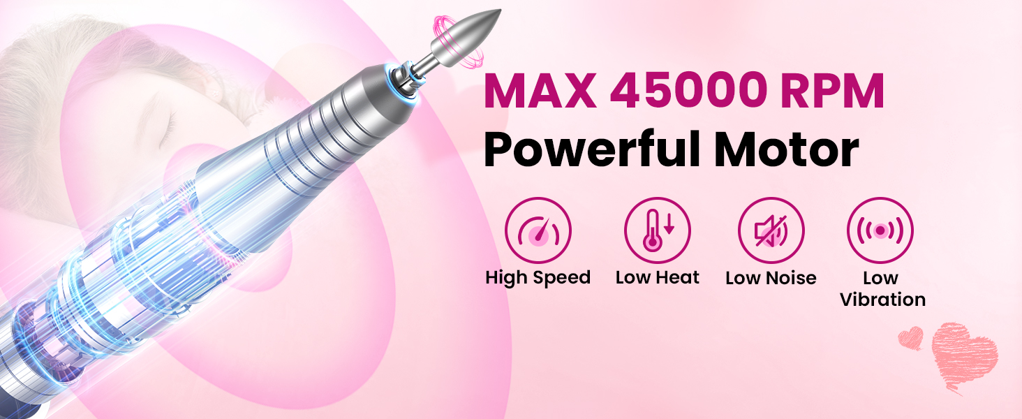 Професійний портативний фрезер для нігтів 45000 об/хв з LCD-дисплеєм (рожевий)