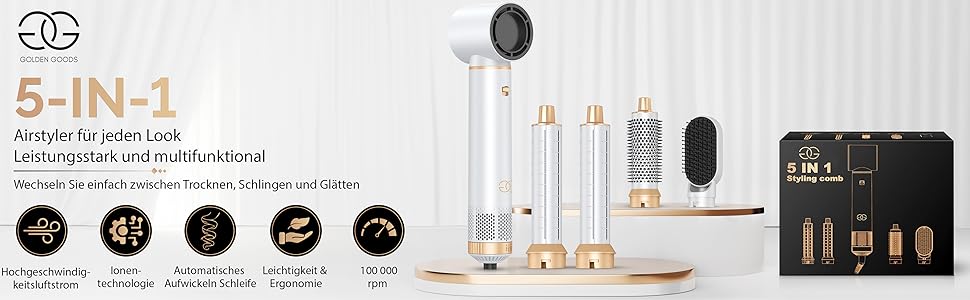 Набір для укладки волосся Golden Goods Airstyler 5-в-1: фен-щітка, плойка, стайлер для об'єму, випрямлення та завивки