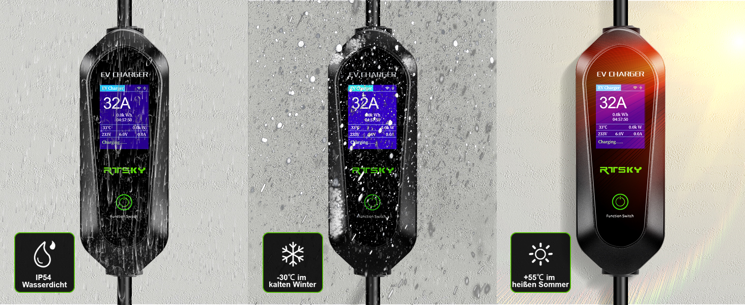 Мобільна зарядка для електромобіля 7kW CEE 32A, кабель Type 2, 5м, 1-фазна, 8-32A, з цифровим дисплеєм