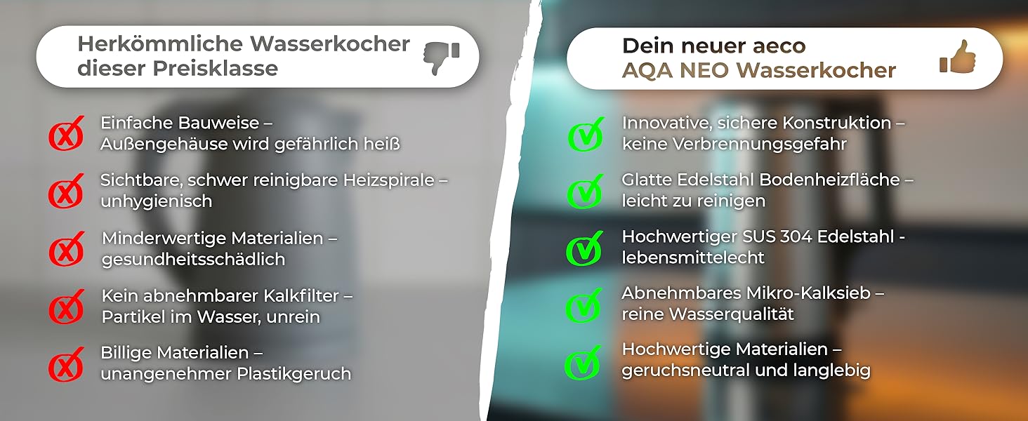 Електричний чайник Aeco AQA NEO з нержавіючої сталі, 1.7 л, 2150 Вт, без BPA, фільтр від накипу, бездротовий, CoolTouch, шампань сріблястий