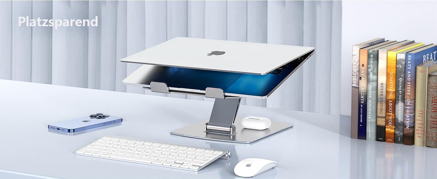 Підставка для ноутбука Glangeh, регульована по висоті, ергономічна, портативна, для столу, складана, з алюмінію, сумісна з MacBook Air/Pro (10–16 дюймів), срібна