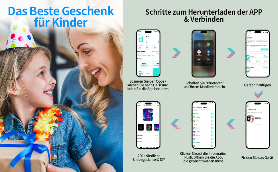 Дитячий розумний годинник Kinderuhr: фітнес-трекер з пульсометром, лічильником кроків, будильником, IP68, водонепроникний, для хлопчиків та дівчаток, рожевий