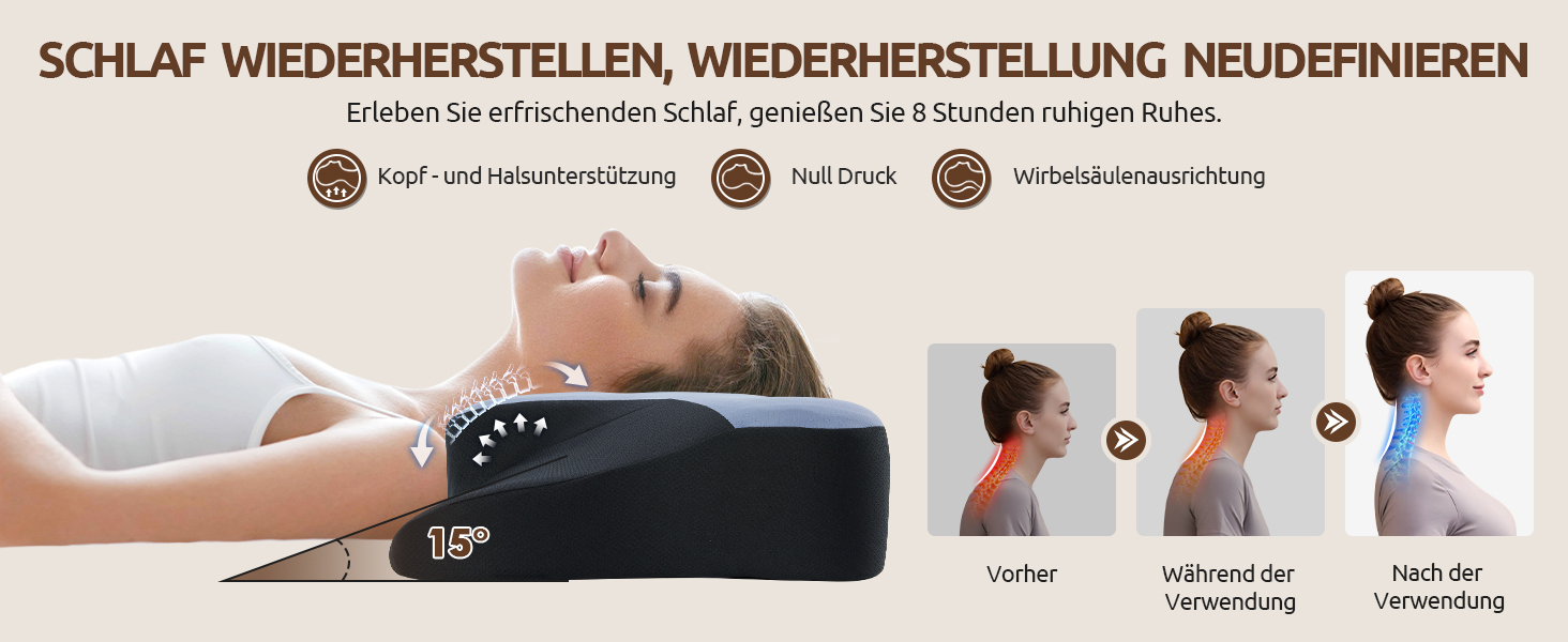 Подушка для шиї DONAMA, подушка для сну з піною з пам'яті, для тих, хто спить на боці, спині та животі, блакитний+чорний, 66×37×13 см