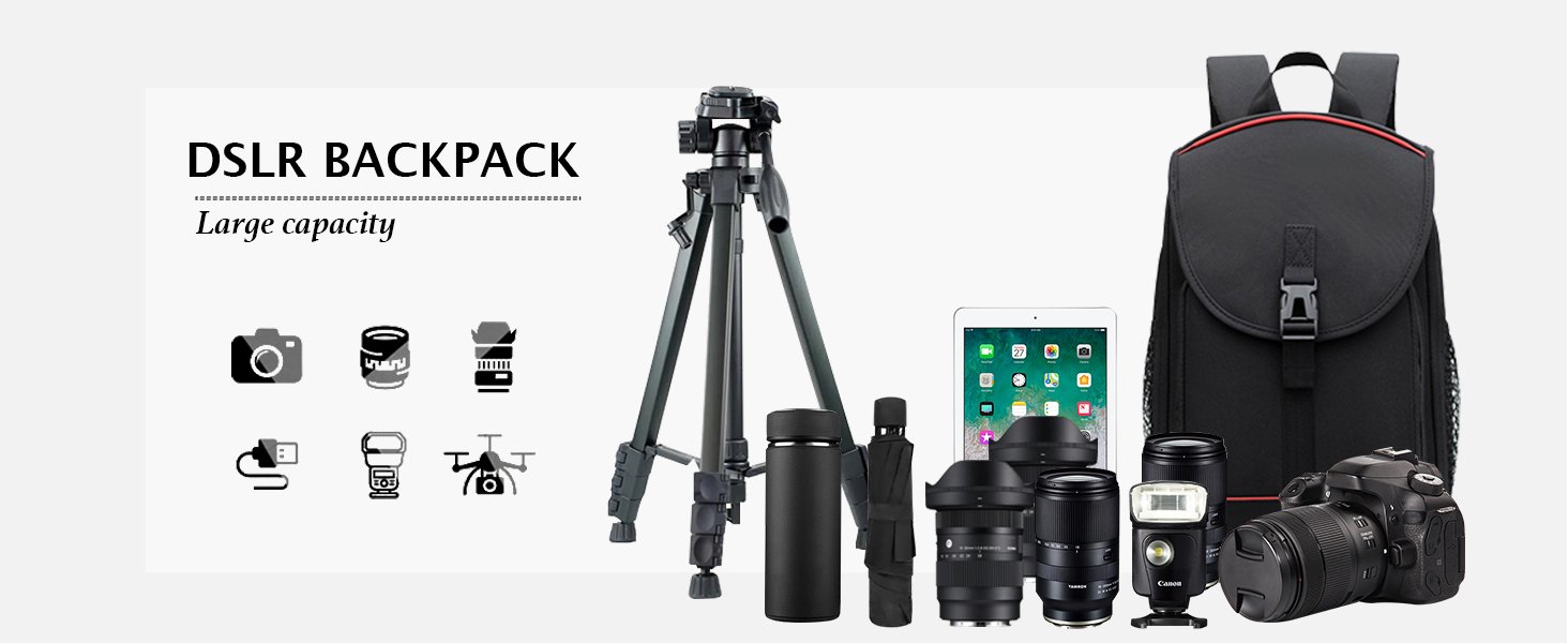 Рюкзак для камери: чорний фоторюкзак для DSLR/SLR з об'єктивом та аксесуарами