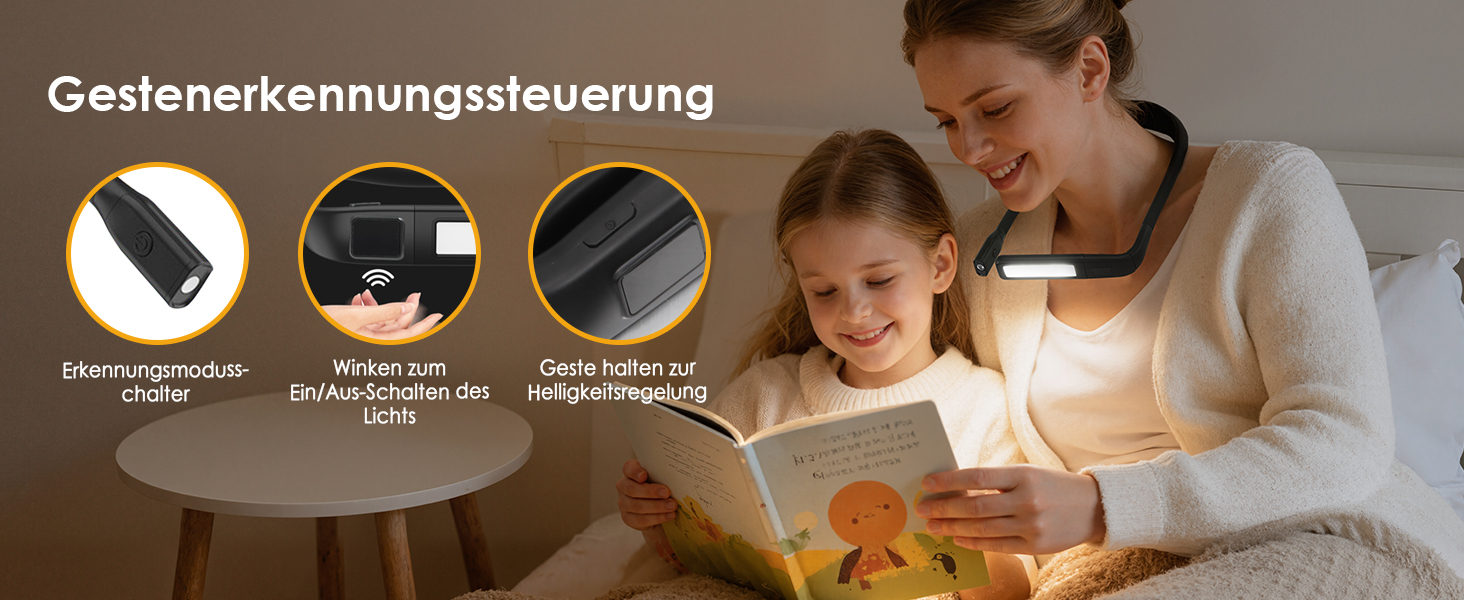 Ліхтарик на шию Tomshine з датчиком жесту, 1800mAh для читання, в'язання, кемпінгу - 3 кольори, регульована яскравість, поворотний