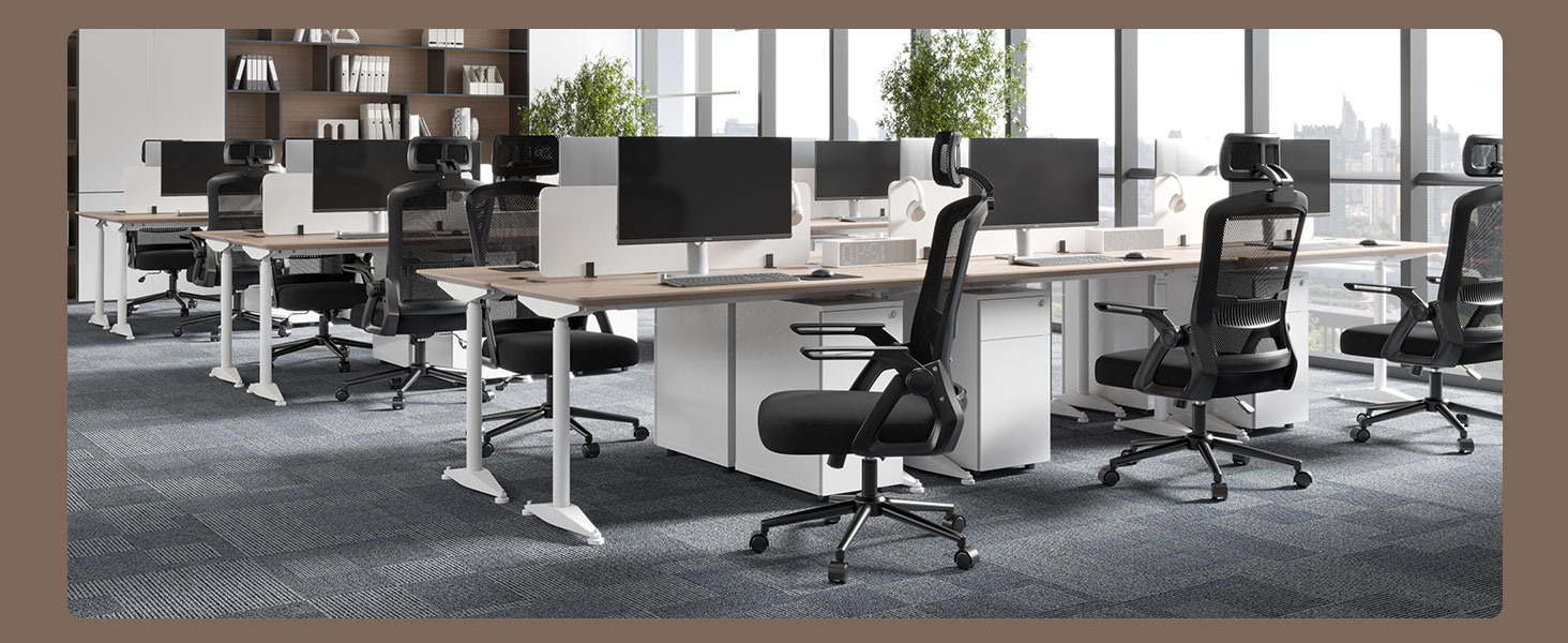 Офісний стіл Naspiro Ergonomic, регульований по висоті, поворотний крісло з дихаючою спинкою з сітки, відкидні підлокітники на 90° та поперекова підтримка, високощільна піна для дому/офісу (Чорний-1, з підголівником)