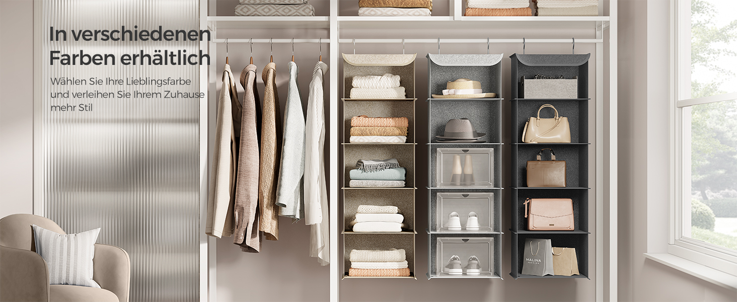 Органайзер для шафи SONGMICS, вішалка для одягу, полиця-органайзер, сіра, 2 шт.