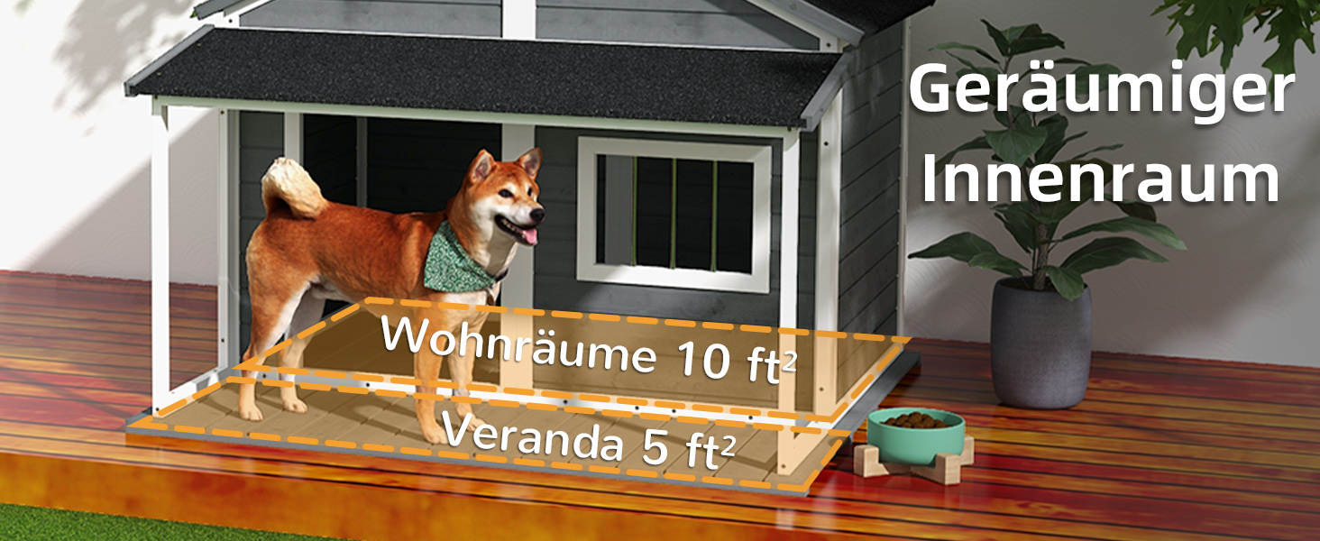 Будка для собак PawHut з масивного дерева, клітка для дрібних тварин, собача будка з терасою, асфальтовий дах, зовнішня, стійка до погодних умов, сіра, 124 x 112 x 105 см