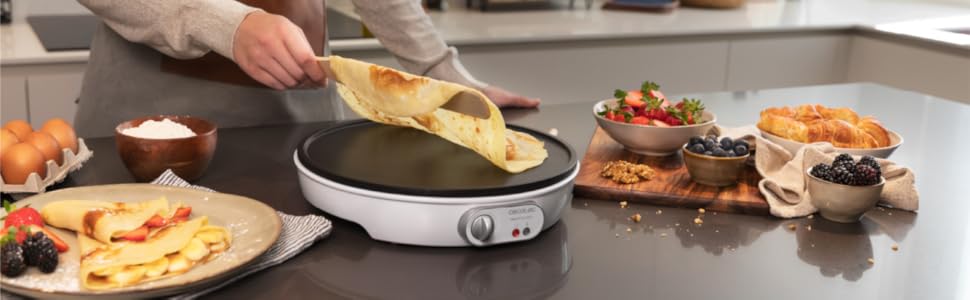 Млинниця Cecotec Crepe Fun CrepeStone Twin 1200 Вт, антипригарна екологічна кам'яна поверхня, двостороння пластина для приготування млинців або 4 панкейків