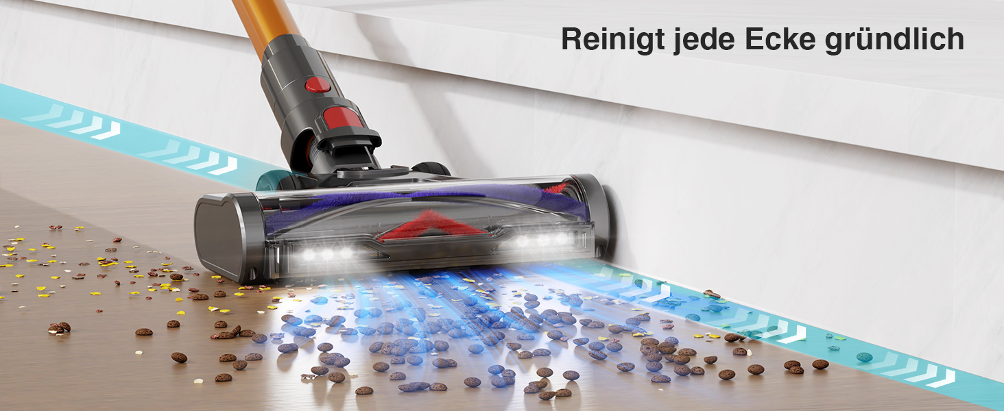 Бездротовий акумуляторний пилосос CHEBIO 580W з LED-дисплеєм, антизаплутувальною насадкою та потужністю 48000Pa. Підходить для прибирання підлоги, килима та шерсті тварин.