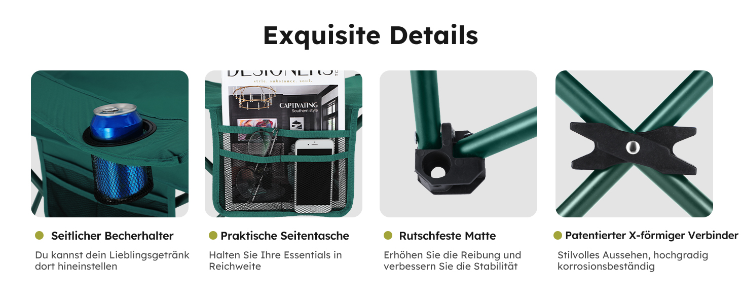 Набір 2 складаних стільців High Point Sports для кемпінгу, риболовлі та відпочинку з підсклянником та охолоджувальним відсіком (до 120 кг), зелений